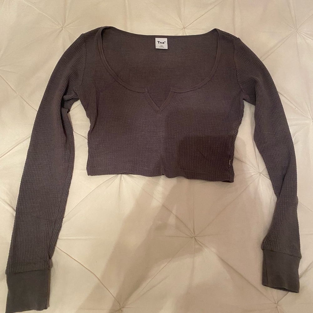 TNA Gray Scoop Neck Long Sleeve Bodysuit